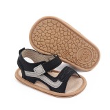 Sandalute negre cu insertie gri pentru baietei (Marime Disponibila: 3-6 luni