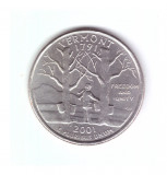 Moneda SUA 25 centi/quarter dollar 2001 P, Vermont 1791, stare foarte buna, America de Nord, Nichel