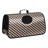 Geantă Transport Animale, Ovala, Model Carouri, Culoare Negru-Bej, Dimensiuni 48x22x26cm, Greutate Maximă 3kg, Oem