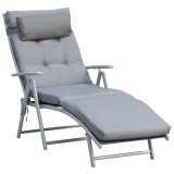 Outsunny Sezlong de Gradina Pliabil cu Saltea si Perna, Spatar cu 7 Pozitii de Inclinare, 137x63.5x100.5cm, Gri | Aosom Romania