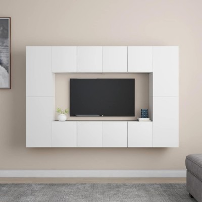 vidaXL Set dulapuri TV, 8 piese, alb, lemn prelucrat 3078668 foto