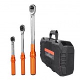 Set 3 Chei dinamometrice, 1/4, 1/2, 3/8 inch, Domeniu 2.3&ndash;61 Nm, 72 dinti, Clichet, Cr-Mo, Valiza si 3 prelungitoare
