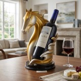 Suport sticlă de vin decorativ de lux &ndash; Statuetă Cal Auriu, ideal cadou