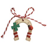 Martisor din lemn - model potcoava trifoi si buburuza