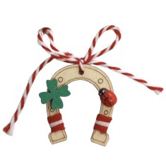 Martisor din lemn - model potcoava trifoi si buburuza