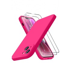 Husa silicon antisoc cu microfibra in interior pentru Iphone 14 Plus Roz Neon