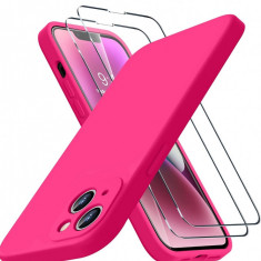 Husa silicon antisoc cu microfibra in interior pentru Iphone 14 Plus Roz Neon