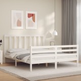 vidaXL Cadru de pat cu tăblie, alb, 160x200 cm, lemn masiv