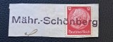 Germania / Sudetenland (c. 1940) - Decupaj 12 Pfennig Roșu "Hindenburg" pe Fragment cu Ștampilă Liniară de Localitate "M&auml;hr.-Sch&ouml;nberg" (USED) BN1