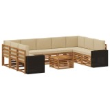 vidaXL Seturi de canapele 10 pcs Natural și Bej Lemn Solid de Acacia 3384874