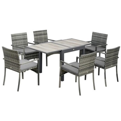 Set mobilier gradina/terasa, gri si maro, ratan sintetic, 1 masa extensibila, 6 scaune, Carolina foto