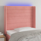 VidaXL Tăblie de pat cu LED, roz, 83x16x118/128 cm, catifea