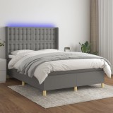 Gossi pat cu arcuri, saltea si led, gri inchis, 140x200 cm, textil