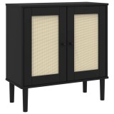 Cumpara ieftin Servanta SENJA, aspect ratan negru, 80x35x80 cm, lemn masiv pin
