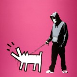 Banksy, C&acirc;ine care latră (roz), litografie semnată &icirc;n creion de m&acirc;nă