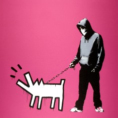 Banksy, C&acirc;ine care latră (roz), litografie semnată &icirc;n creion de m&acirc;nă