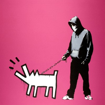 Banksy, C&amp;acirc;ine care latră (roz), litografie semnată &amp;icirc;n creion de m&amp;acirc;nă foto