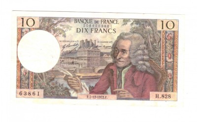 Bancnota Franta 10 francs/franci 7 decembrie 1972, stare buna foto