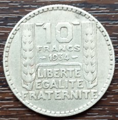 (A73) MONEDA DIN ARGINT FRANTA - 10 FRANCS FRANCI 1934, 10 GRAME, PURITATE 680