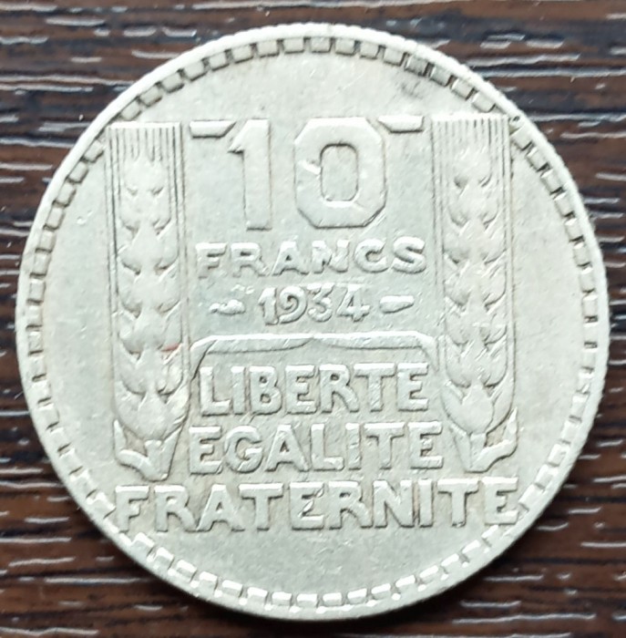 (A73) MONEDA DIN ARGINT FRANTA - 10 FRANCS FRANCI 1934, 10 GRAME, PURITATE 680