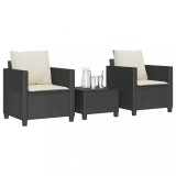 Gossi set bistro cu perne, 3 piese, negru, poliratan