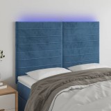 VidaXL Tăblie de pat cu LED, albastru &icirc;nchis, 144x5x118/128cm, catifea