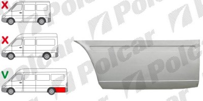 Segment reparatie aripa spate MERCEDES SPRINTER, 01.1995-2006, VW LT II 05.1996-12.2005, partea stanga, lateral panel: L=2900 mm; in spatele rotii; a foto