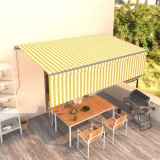 Copertină retractabilă manual cu stor, galben&amp;alb, 5x3 m
