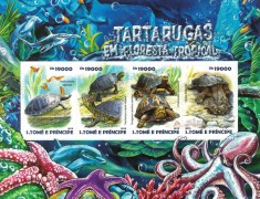 S. TOME E PRINCIPE 2015 - Fauna tropicala, testoase/ set complet - colita + bloc MNH ( 2 imagini)