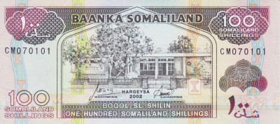 Bancnota Somaliland 100 Shilingi 2002 - P5d UNC foto