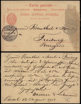 Switzerland 1902 Old postcard postal stationery Basel to Freiburg Germany D.529 foto