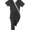 Costum Medical Pe Stil, Negru cu Elastan cu Garnitură stil Japonez, Model Marinela - 4XL, M