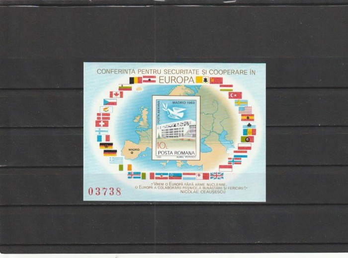 ROMANIA 1983 LP 1086 C.S.C.E. MADRID COLITA NEDANTELATA MNH NESTAMPILATA