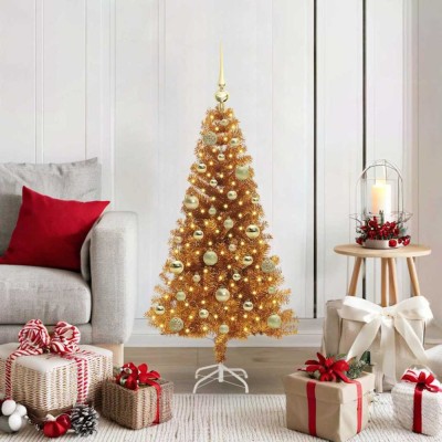 vidaXL Brad de Crăciun cu 150 LED cu suport Auriu 120 cm PET 3396607 foto