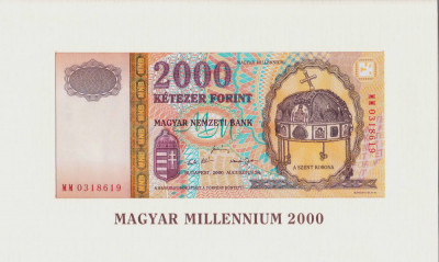 Bancnota Ungaria 2.000 Forinti 2000 - P186 UNC ( comemorativa in folder ) foto