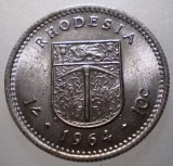 J.099 RHODESIA COLONIE BRITANICA ELIZABETH II 1 SHILLING 10 CENTS 1964 AUNC, Africa, Cupru-Nichel
