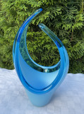 Vaza cristal albastru opal suflata manual, anii 1980, Atelier ORREFORS
