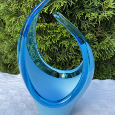 Vaza cristal albastru opal suflata manual, anii 1980, Atelier ORREFORS
