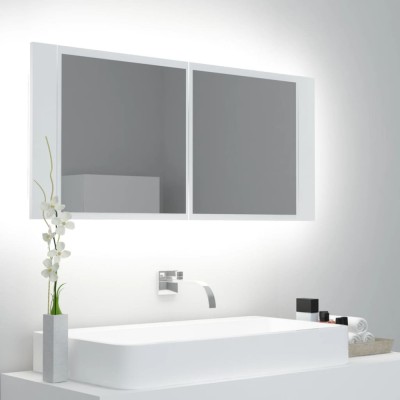 vidaXL Dulap de baie cu oglindă și LED, alb, 100x12x45 cm, acril 804980 foto