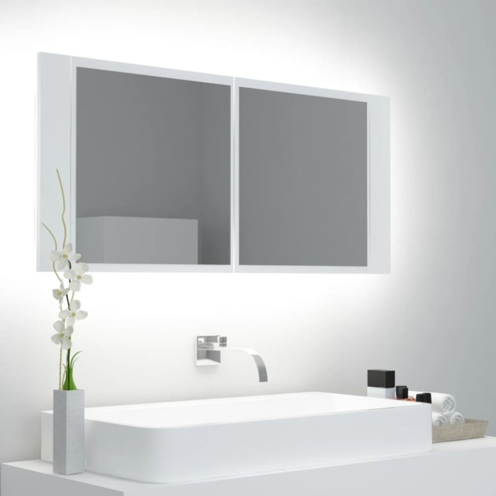 vidaXL Dulap de baie cu oglindă și LED, alb, 100x12x45 cm, acril 804980