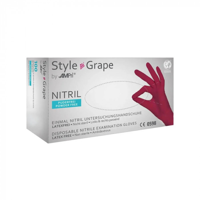 Manusi Nitril fara Pudra AMPri Style Grape, Grena, M, 100 buc