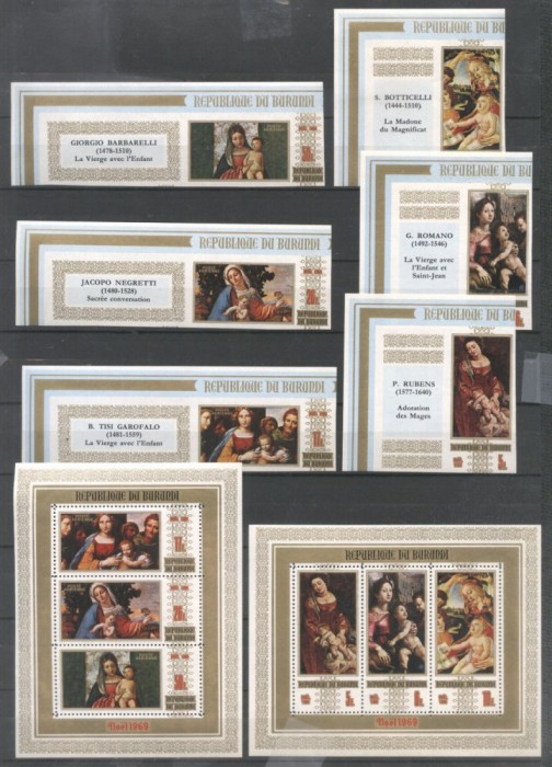 Burundi 1969 Paintings Christmas set+2 sheets Mi.531B-536B B38A B39A MNH U.067