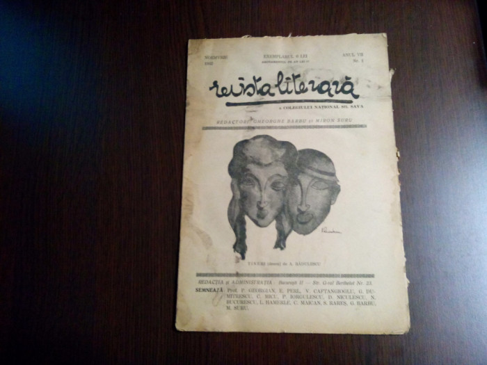 REVISTA LITERARA a COLEGIULUI NATIONAL Sft. SAVA - Anul VII, nr.1, 1932, 16 p.