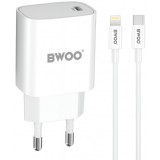 Incarcator Retea Cu Cablu Lightning BWOO CDA159, 20W, 3A, 1 x USB-C, Alb