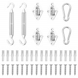 Set Accesorii Montaj Parasolar 8 Piese Otel Inoxidabil Argintiu, Suport Prindere, Carlig Carabina, Surub Intindere