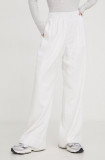 Cumpara ieftin Abercrombie &amp; Fitch pantaloni din in culoarea alb, lat, high waist
