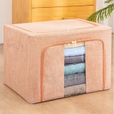 Cutie de depozitare pliabila, flippy, 66 l, din bumbac si in, 50x40x33 cm, fereastra frontala, 2 usi de acces cu fermoar bidirectional, cadru metalic,