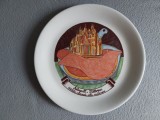 Farfurie decorativă vintage de colecție, ceramică, design Giovanni De Simone, produsă de Ceraminter pentru Autogrill, anii &rsquo;80, Made in Italy, 25cm