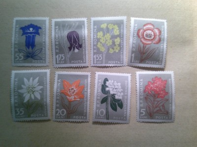 Serie Romania 1957 - Ocrotiti Flora Carpatina , 8 valori foto