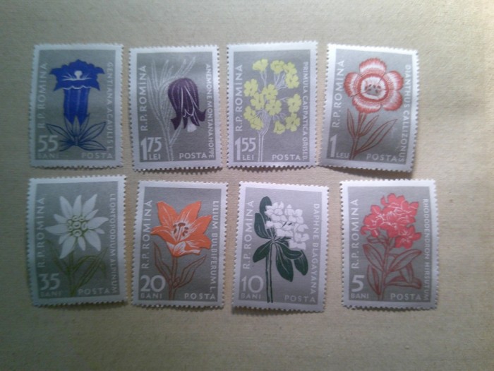 Serie Romania 1957 - Ocrotiti Flora Carpatina , 8 valori